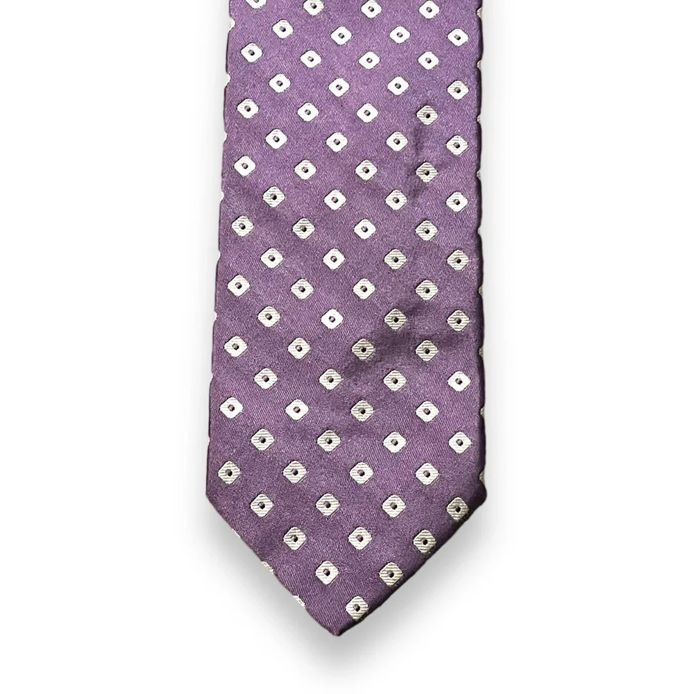 BREUER Tie 100% Silk Lavender White Geometric Squares Preppy Classic Designer
